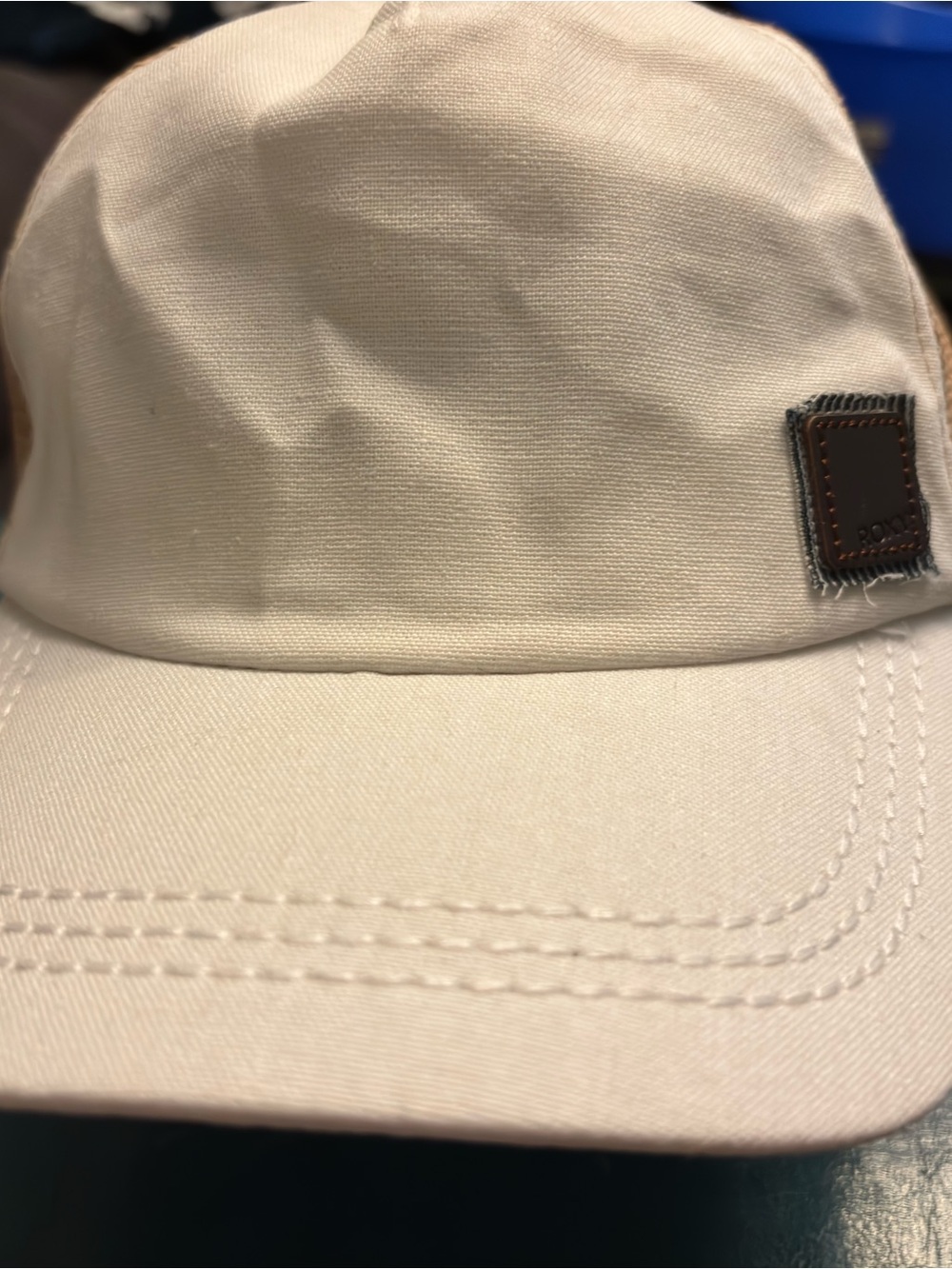 Roxy Cream Baseball Cap with Brown Patch Detail